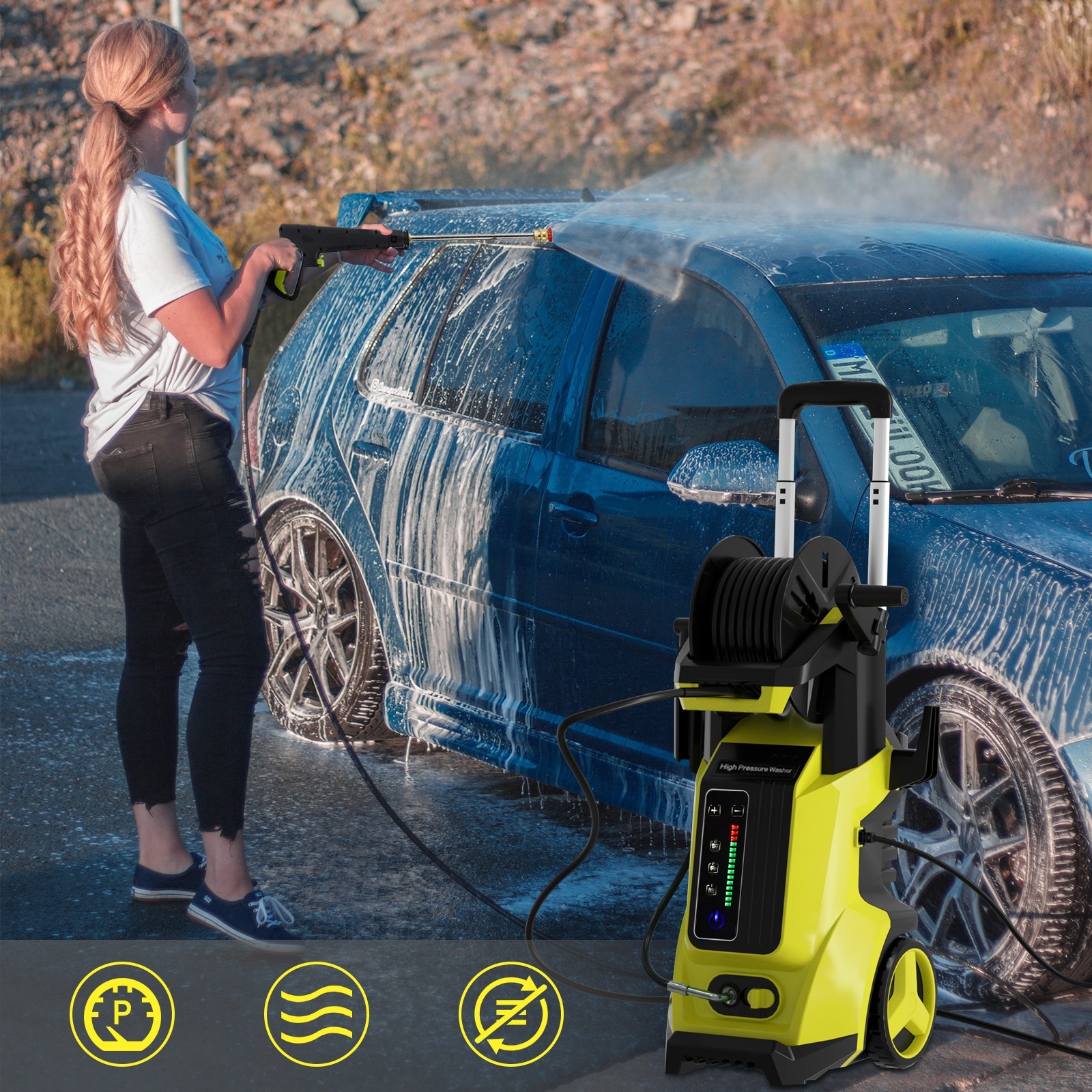 Pressure Washer 4500PSIMAX 4.0GPM, 15Level Adjustable Touch, 4 Nozzles, for Home