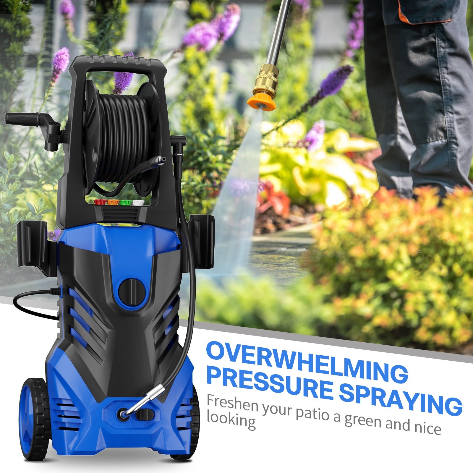 Pressure Washer 4200PSI 2.5GPM, Retractable Hose Reel, 4 Nozzle Tips, for Yard
