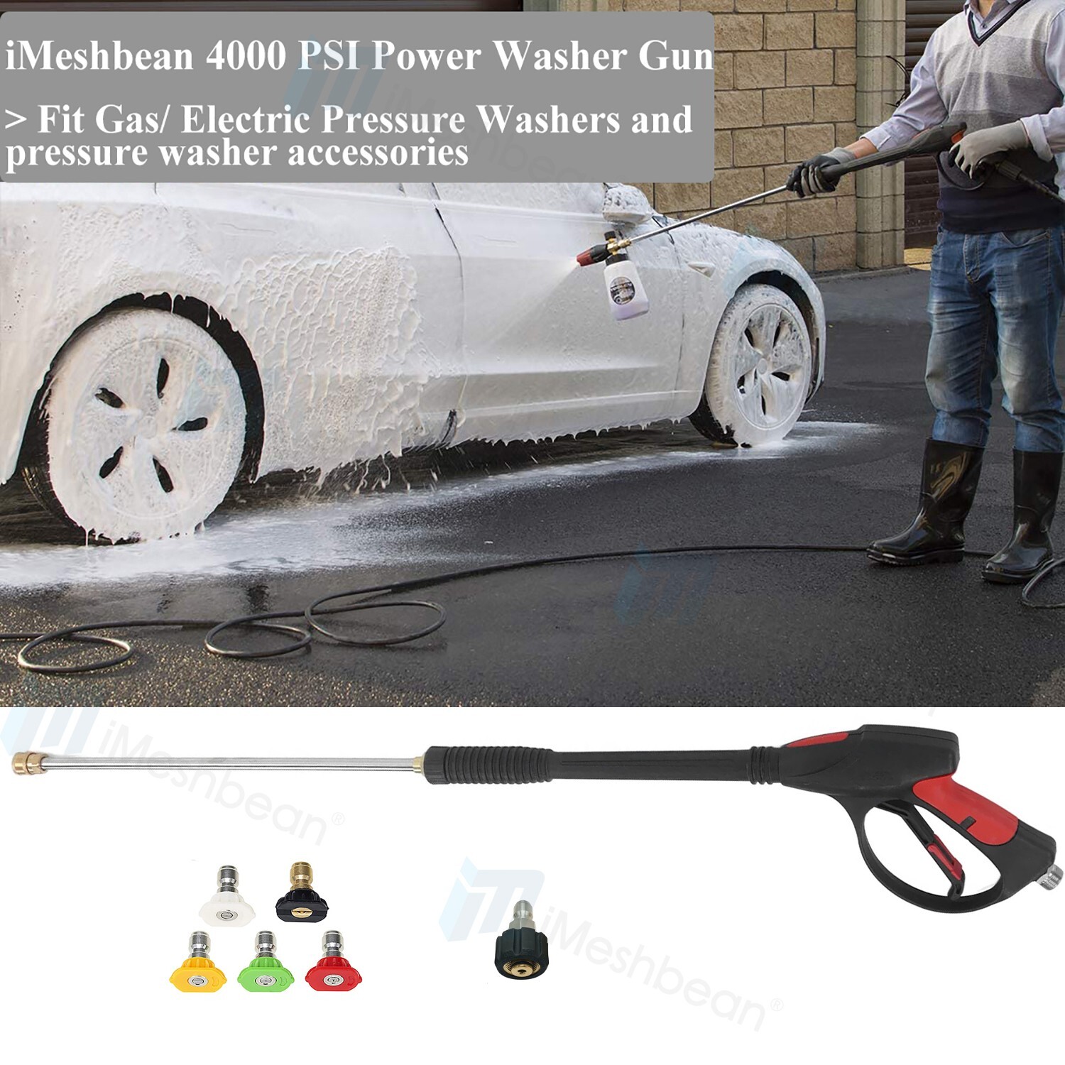 Pressure Washer Water Gun M22-14mm Connect w/ 5 Nozzle Car Wash Spray Wand Lance