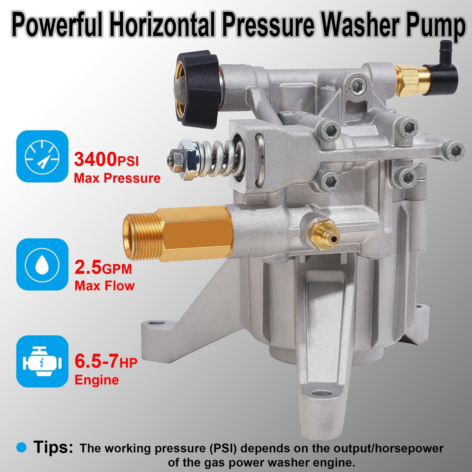 Pressure Washer Pump Vertical Shaft 7/8 Inch 3400 PSI 2.5 GPM Gas Powered Replac