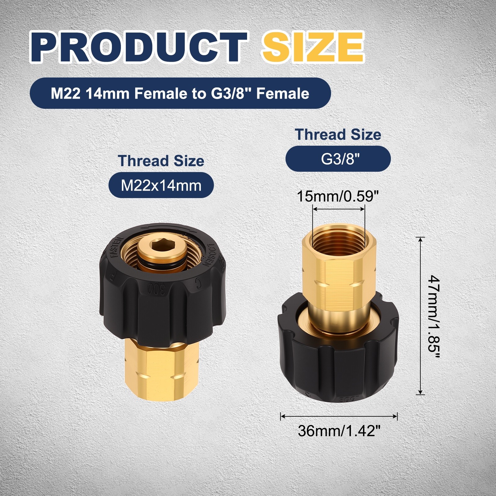 Pressure Washer Adapter M22 14mm Female to G3/8″ Female Brass Fittings