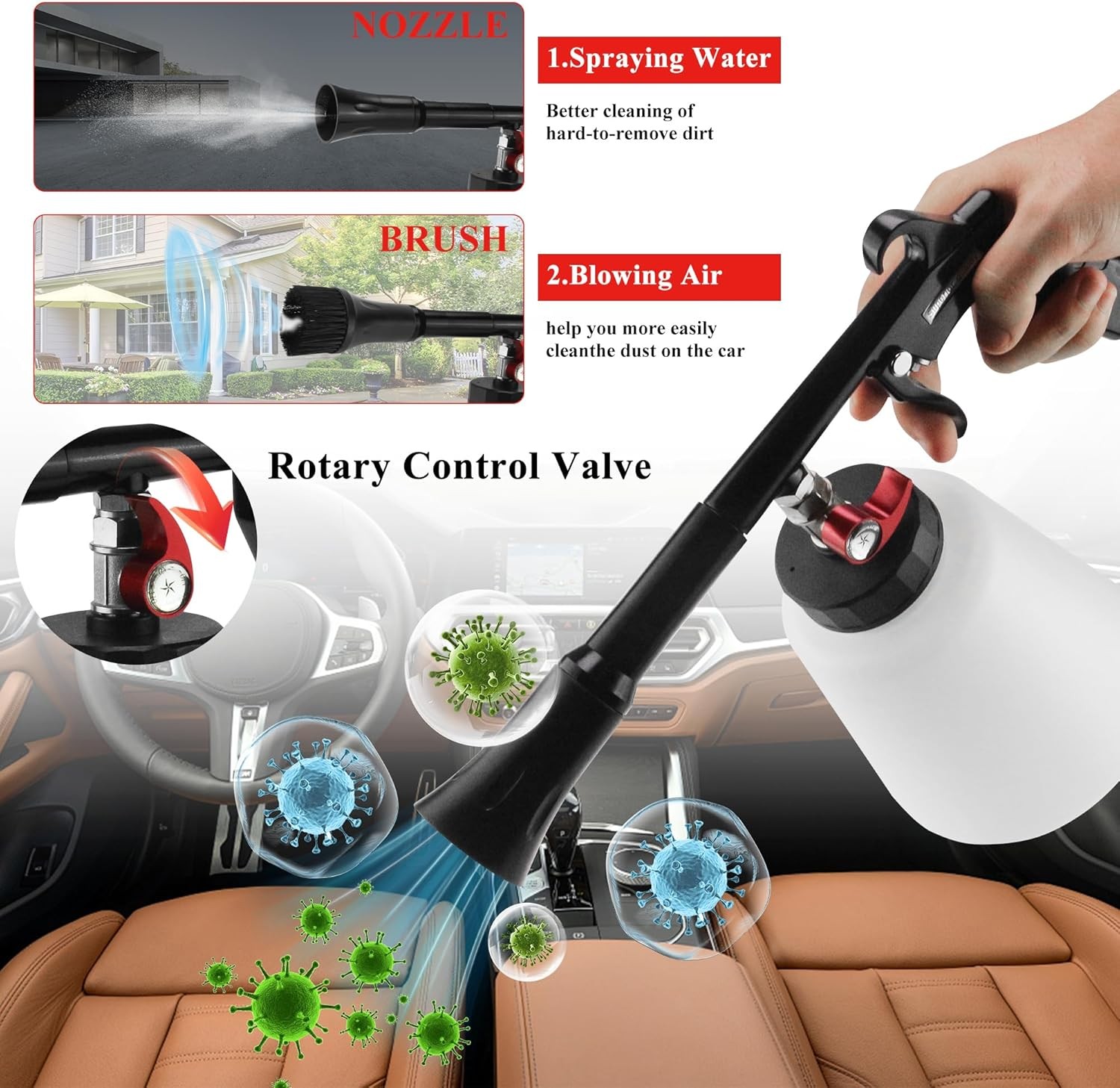 Tornado Air Cleaning Gun 80-160PSI High Pressure Car Blow Gun, 2 Nozzles, Pow…
