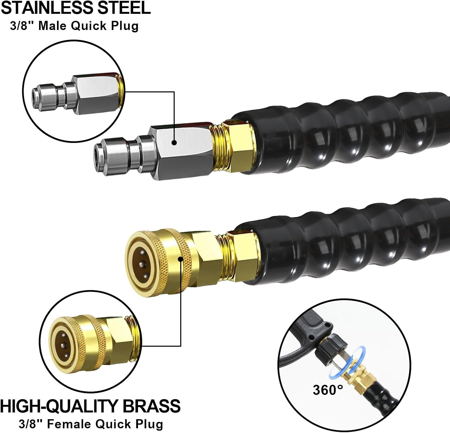 50 Ft Pressure Washer Hose with Quick Connector, 4800 PSI Kink Resistant