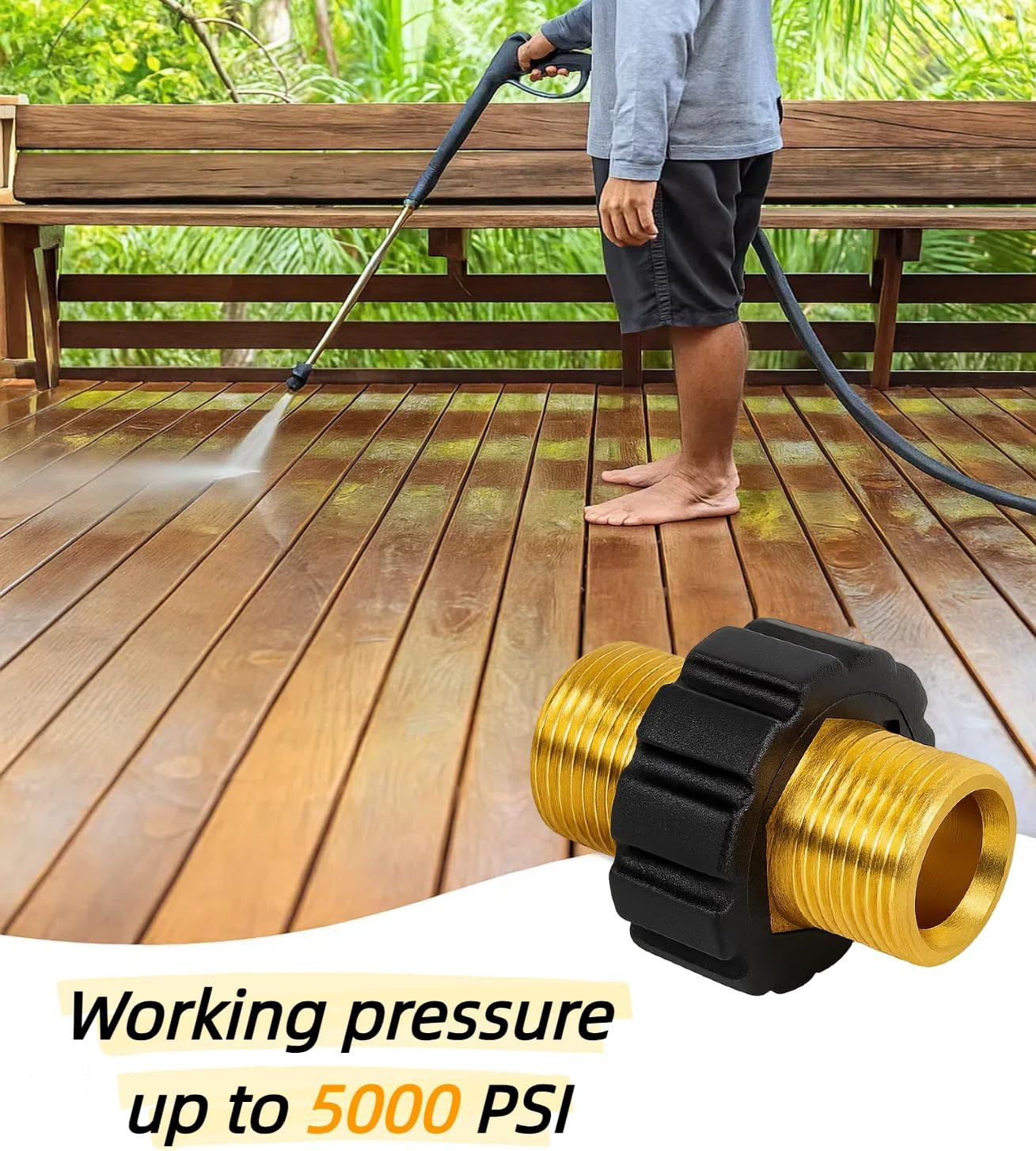 Gekufa M22 14Mm Pressure Washer Hose Connector, M22-14Mm Male-To-Male Adapter, 5