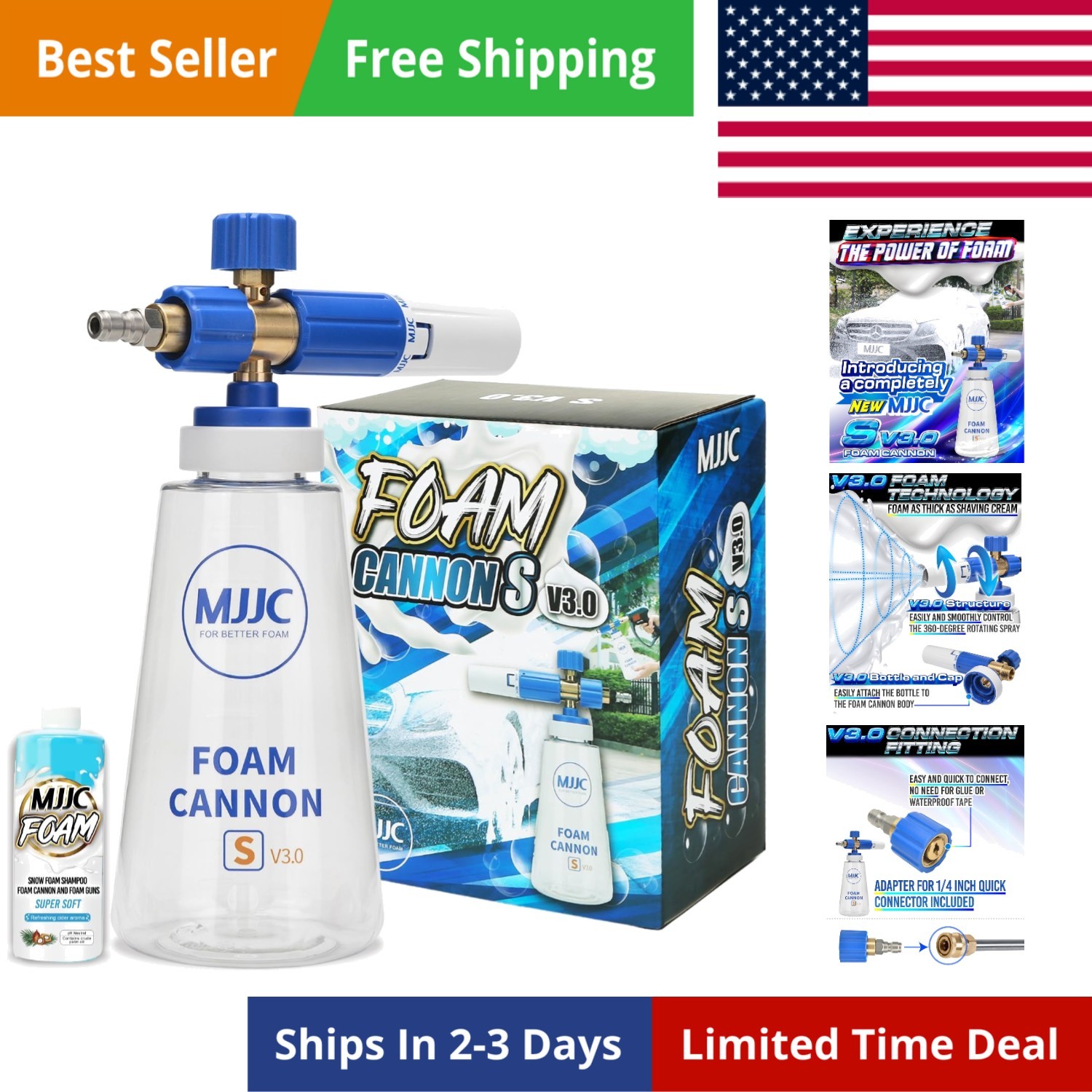Foam Cannon S V3.0 Thicker Snow Foam Technology with 1/4 Inch Quick Connector…