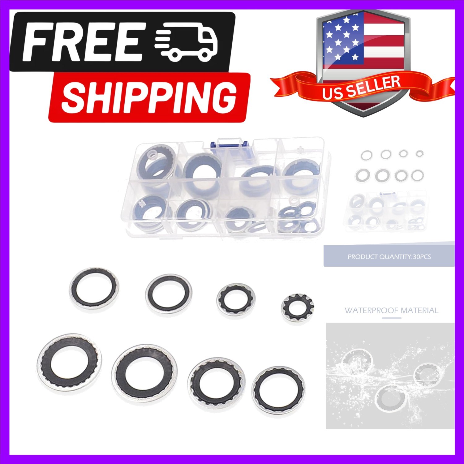 30 PCS Car A/C Gaskets, 6 Sizes A/C System Compressor Port Seal Washer Assort…