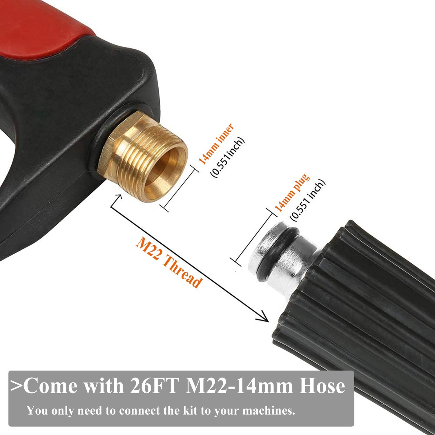 4000PSI High Pressure Power Washer Spray Gun Wand Lance Nozzle Tips Hose Kit M22