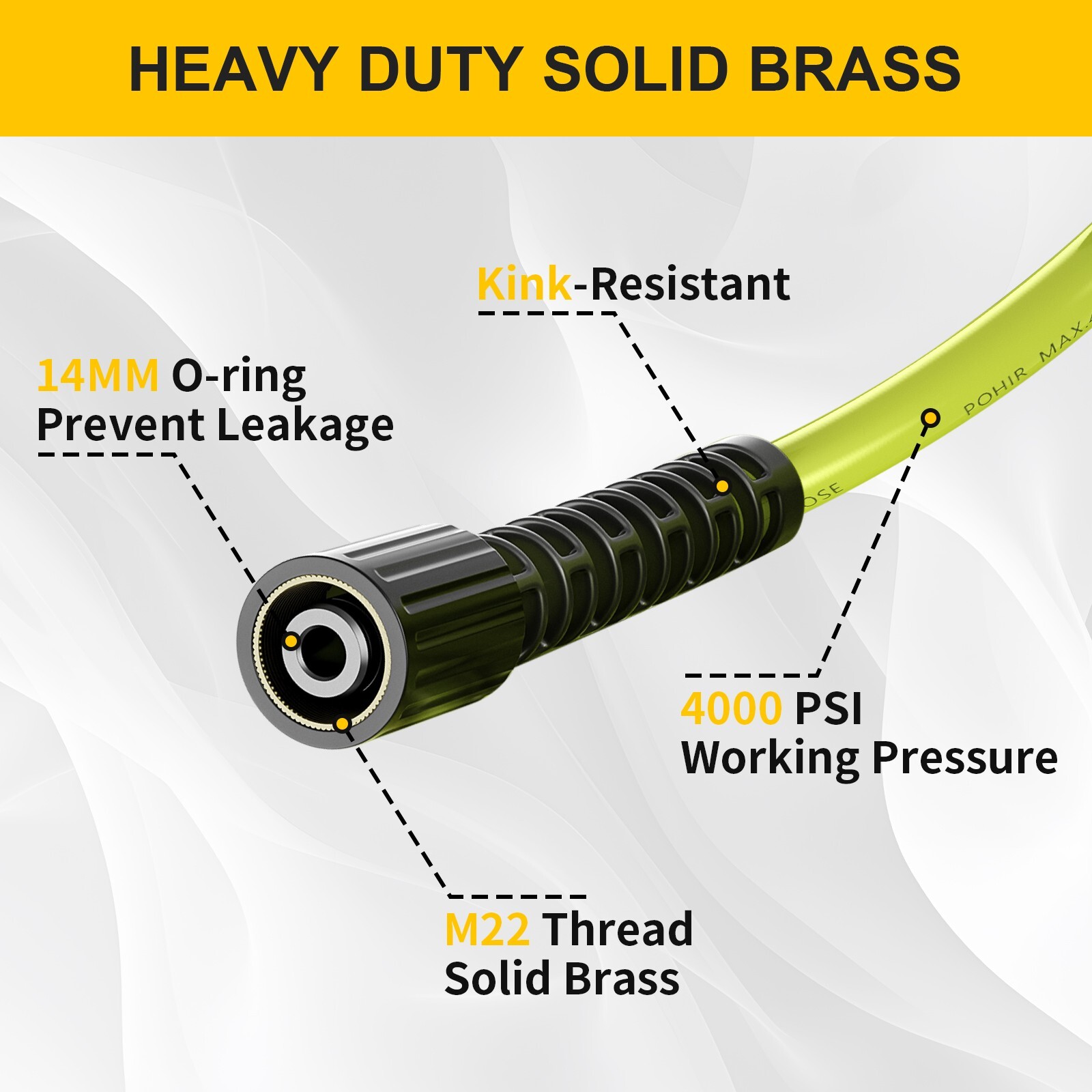 POHIR 3600 PSI Pressure Washer Gun 50FT Flexible Power Washing Hose and 15″ Wand
