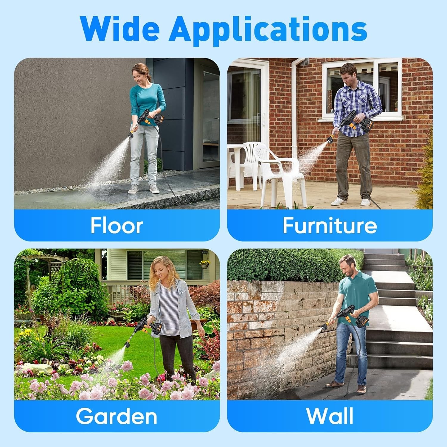 Handheld 600PSI Cordless Pressure Washer with 6 Modes & Battery Level Display