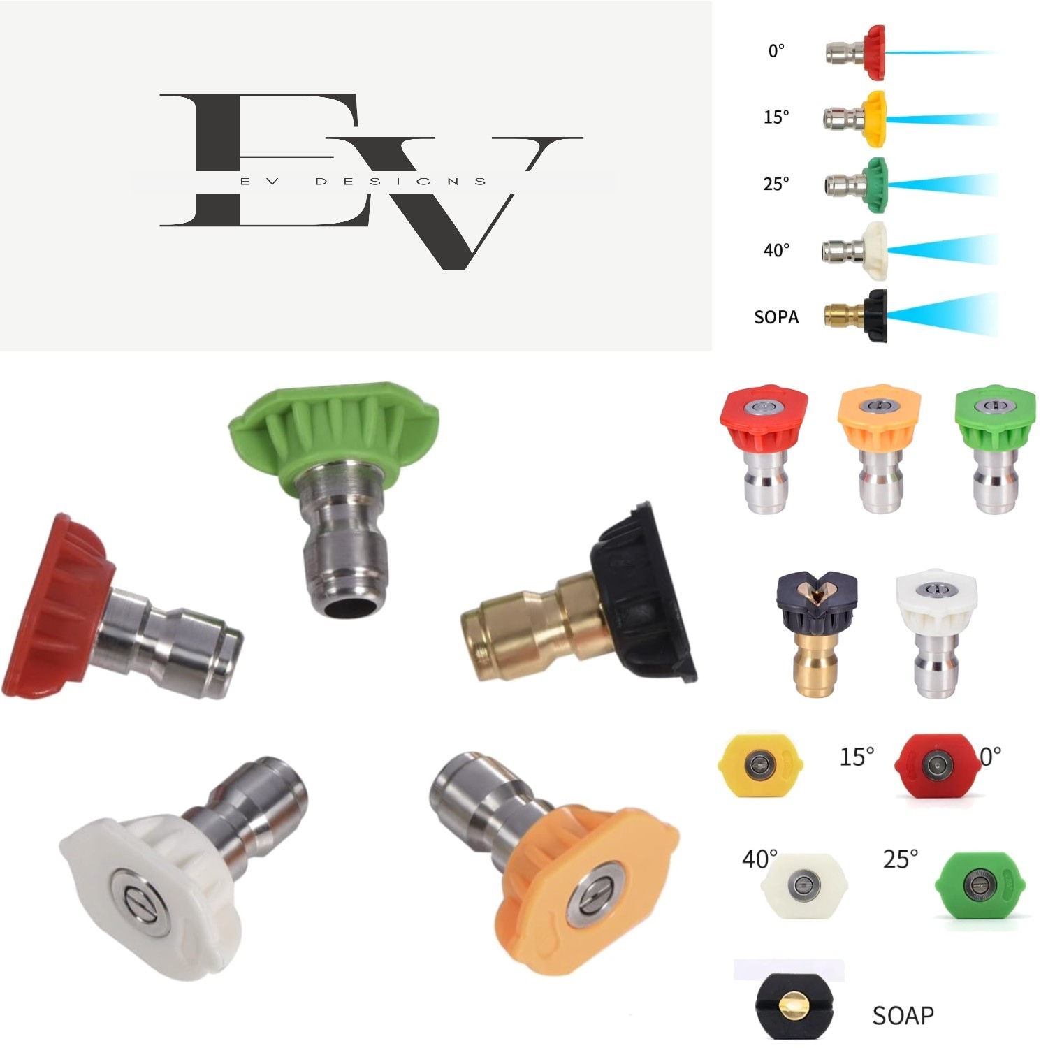 5pcs Stainless Steel Pressure Washer Nozzle Set 1/4 Quick Connect – 4.0 GPM