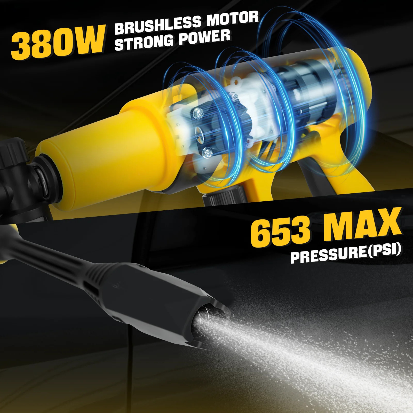 Cordless Pressure Washer 380W Brushless Portable High-Pressure Car Washer Gun 65