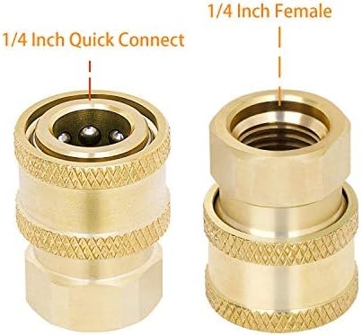 3 Pack Pressure Washer Coupler, Brass Fittings, 1/4 Inch Quick Connect to Female