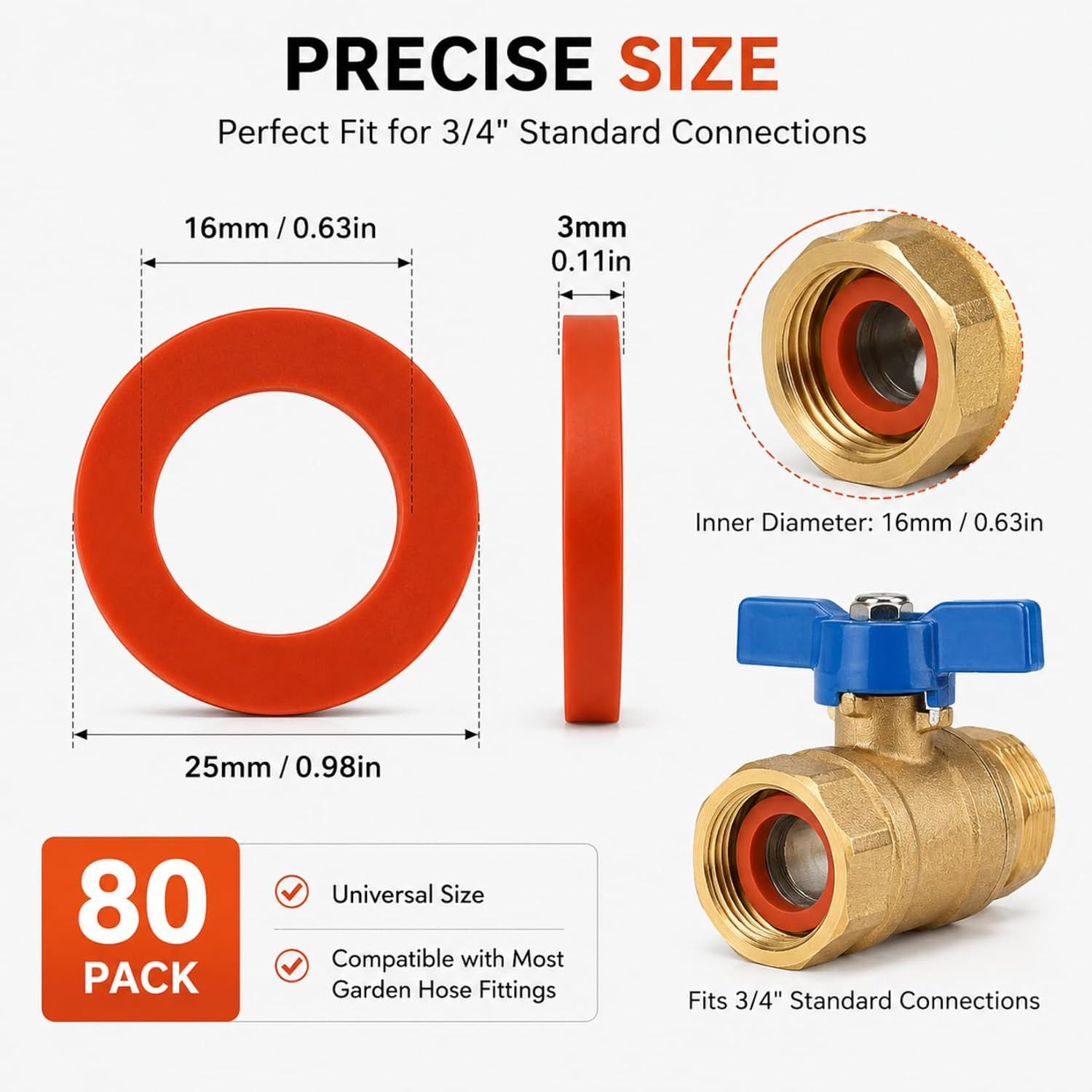 Garden Hose Washers 80 Pack Heavy Duty Red Rubber Gasket 3/4 Inch Spigot Seal