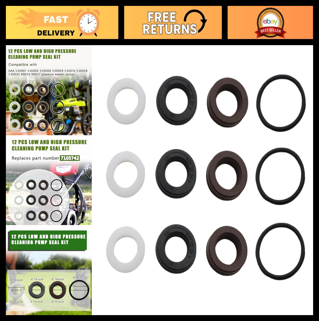 12 Pcs Pressure Washer Pump Seal Kit for Low/High Pressure Cleaning – Fits AAA 5