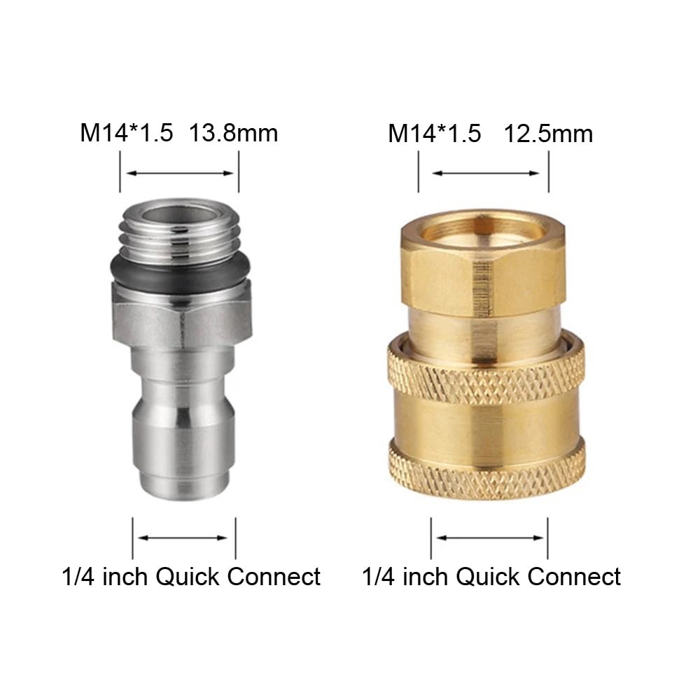 2 Pack Pressure Washer Adapter Set Quick Connect Kit 14mm M14x1.5 to 1/4 Inch…