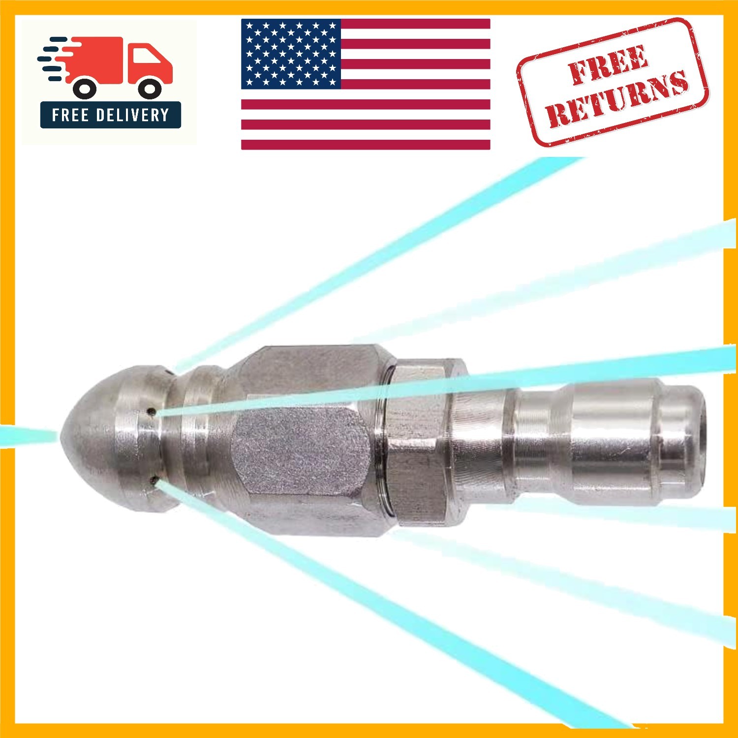 Stainless Steel Pressure Washer Sewer Jetter Nozzle – 5000 PSI Compact Design