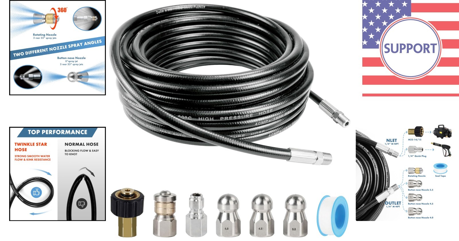 50FT Sewer Jetter Kit for Pressure Washers – 5800 PSI Drain Cleaning Solution