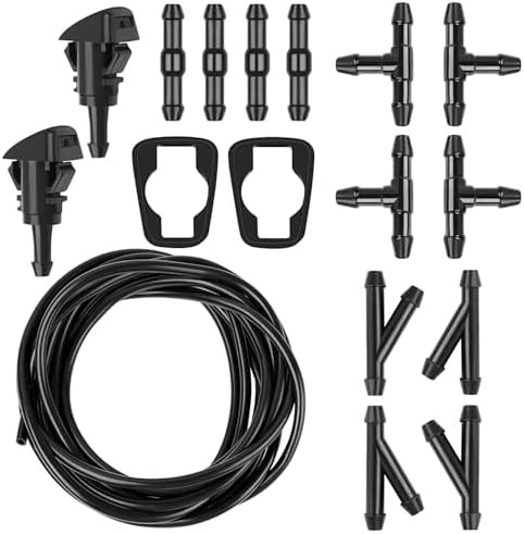 Windshield Washer Hose Kit, 5M Washer Fluid Hose with 12 Pcs Connectors, 2 Fan N