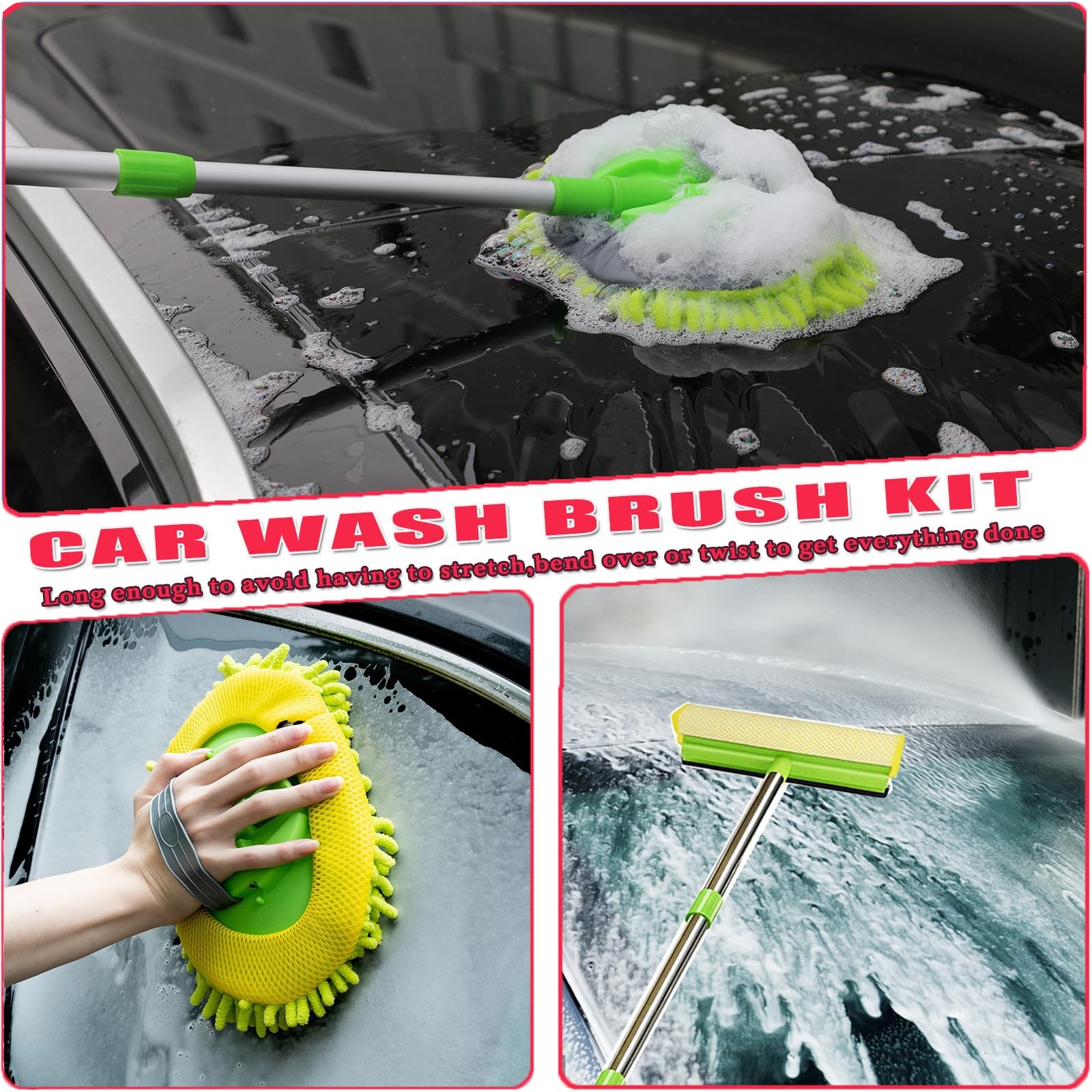DGHEYQT 62” Car Wash Brush with Long Handle, Kit 8Pcs, Yellow