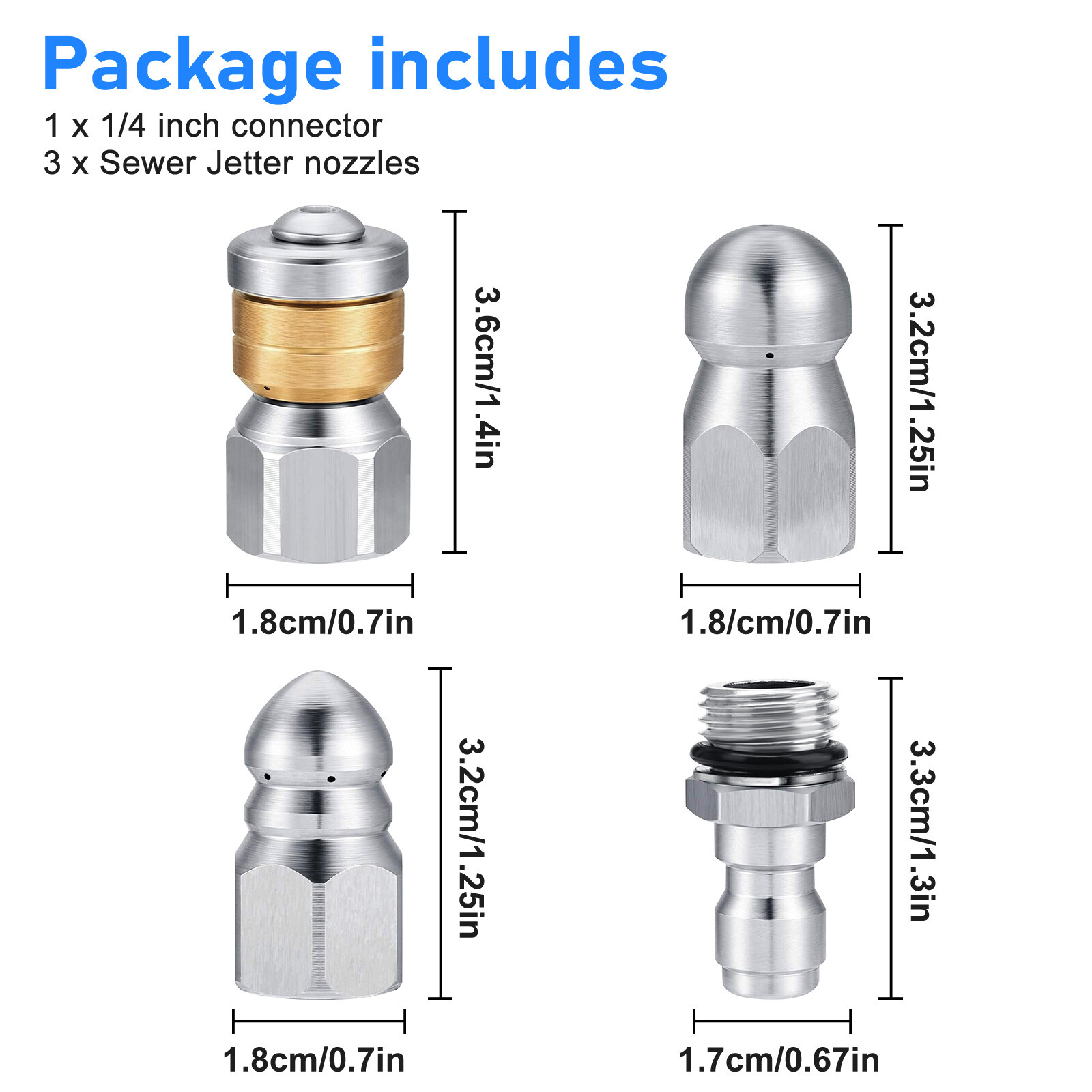 Stainless Steel Sewer Jetter Nozzle Pressure Washer Drain Cleaning Nozzles Tips