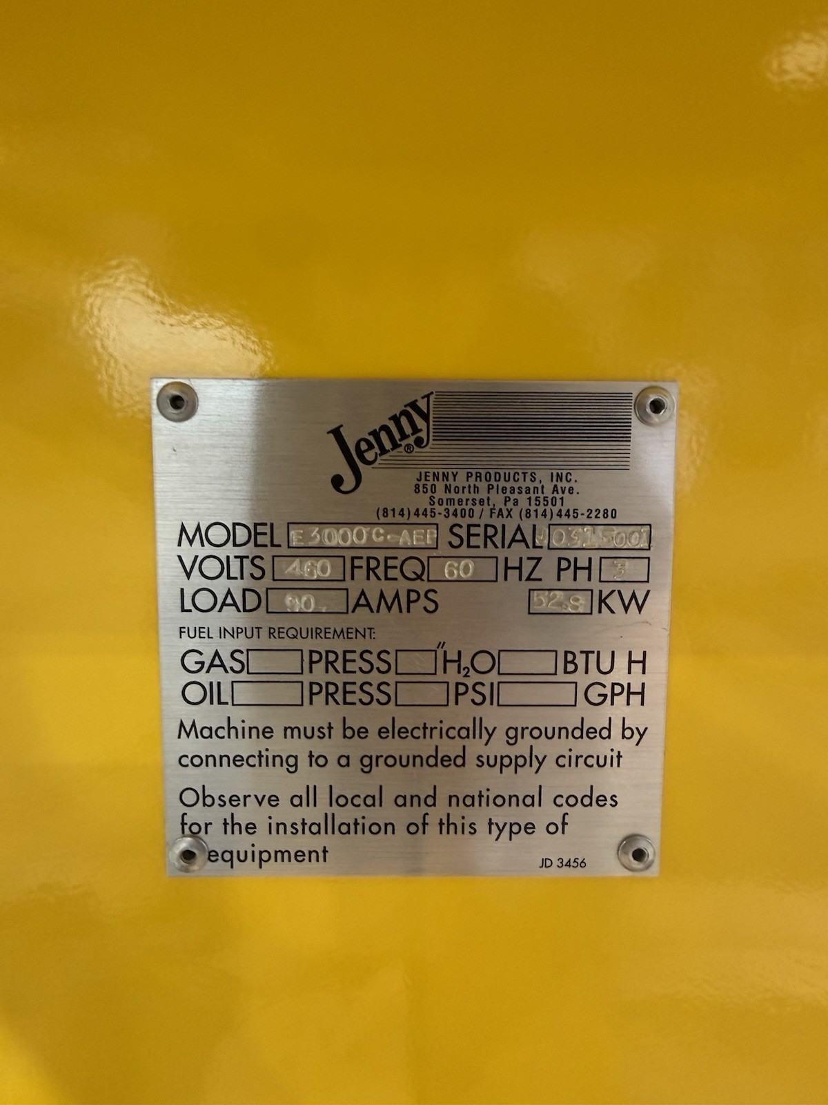 Jenny E-3000-C Industrial Steam Pressure Washer –NEW –3000 PSI–7.5HP–3 Phase