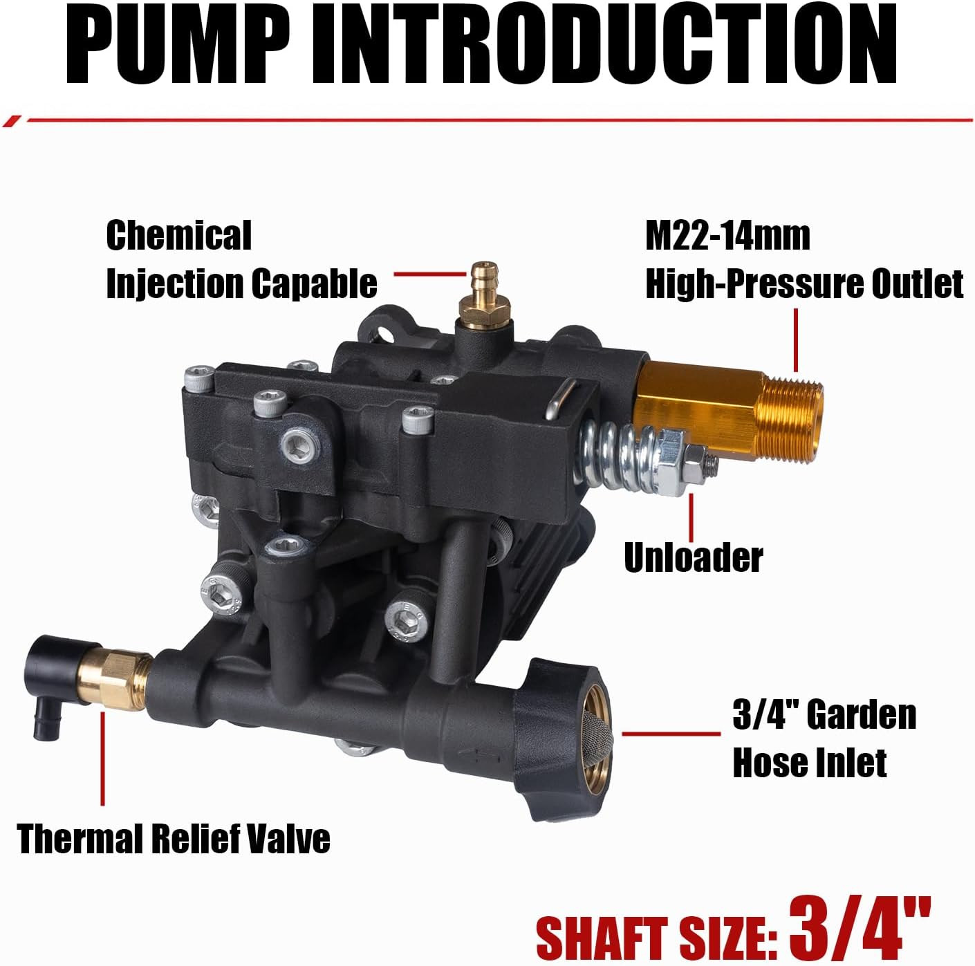 3/4″ Shaft Horizontal Pressure Washer Pump 3400 PSI 2.5 GPM Replacement Pump Com