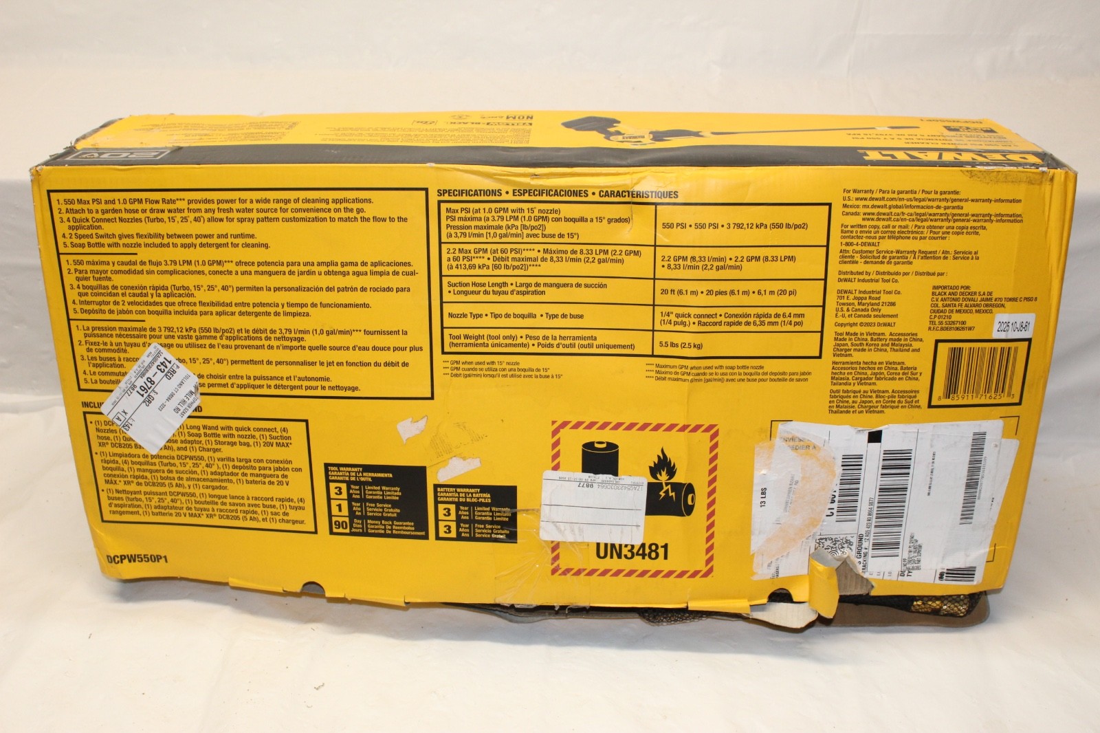 [NEW] (DCPW550P1) DEWALT 20V MAX* 550 PSI Cordless Power Cleaner Kit P12