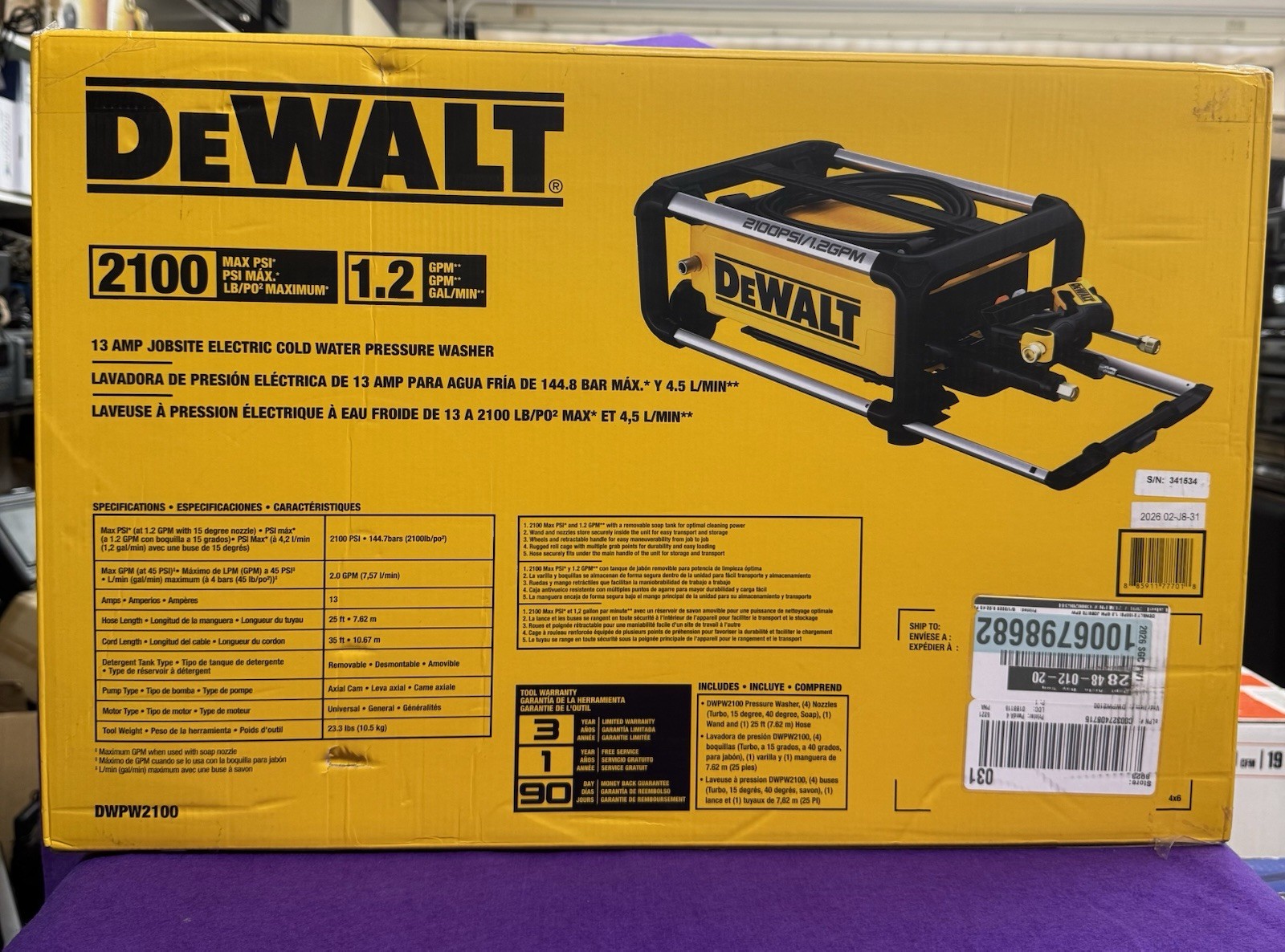 💥NEW SEALED BOX💥DEWALT DWPW2100 1.2gal 2100 PSi COLD WATER PRESSURE WASHER