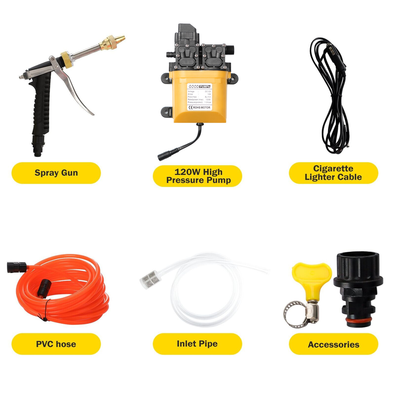 12V 200PSI Double Pump High Pressure Car Yard Electric Wash Gun Power Washer Kit