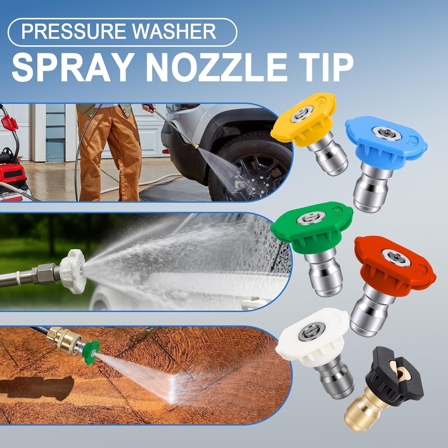 Pressure Washer Nozzle Tips 6 Pack 1/4″ Quick Connect Orifice 3.0