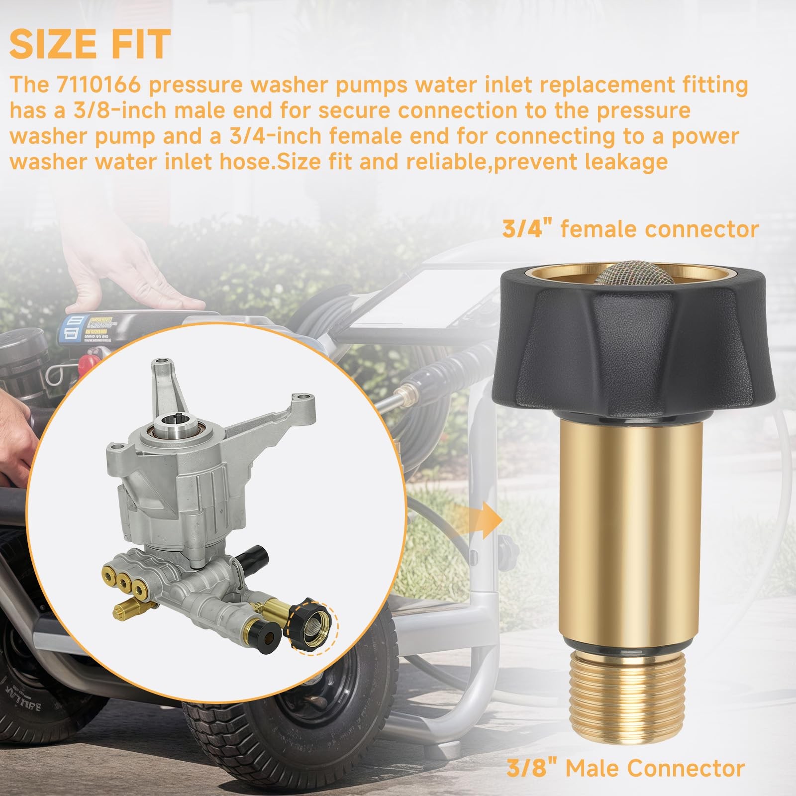7110166 Water Inlet Fitting 3/8″ Filter Pump Inlet to 3/4″ Pressure Washer Ga…