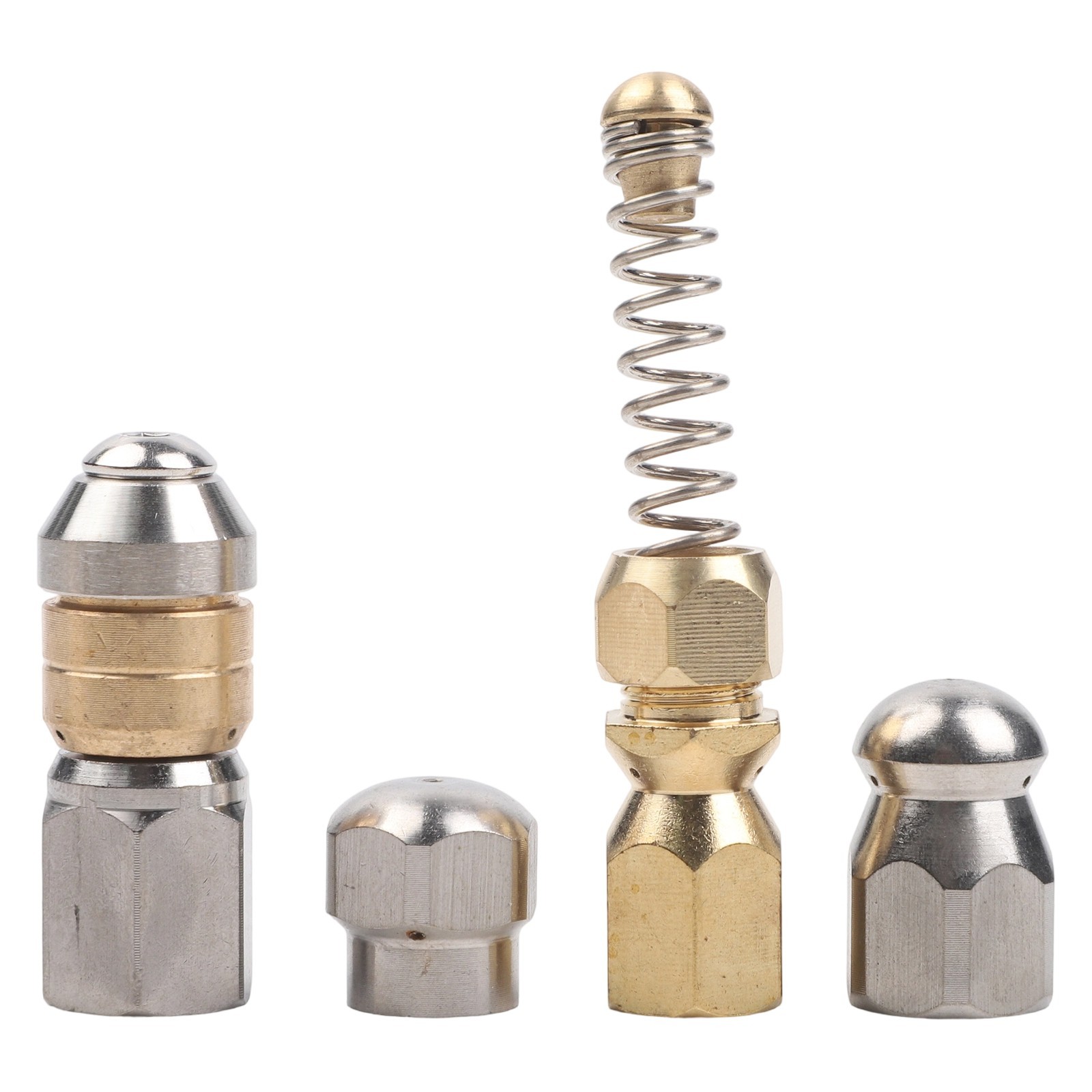Four Nozzle Set for Pipeline Cleaning with Stainless Steel and Brass Components