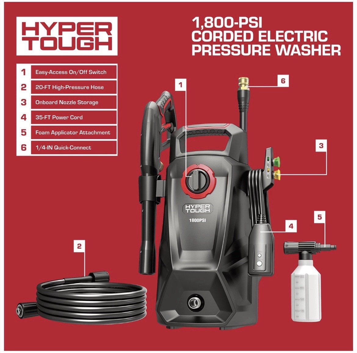 Hyper Tough 1800 PSI 1.2 GPW 120V Electric Powered Pressure Washer