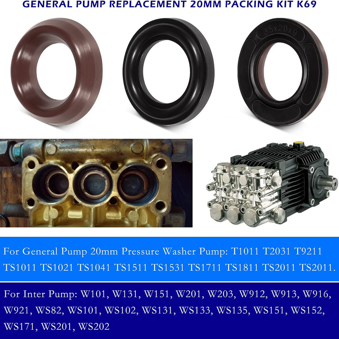 For Interpump General Pump Replacement Seal Packing Kit K69 TS2021 TS2010 TS1511