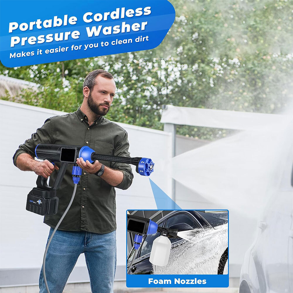 Cordless High Pressure Washer Gun with Foam Cannon, High Power， Max 435PSI