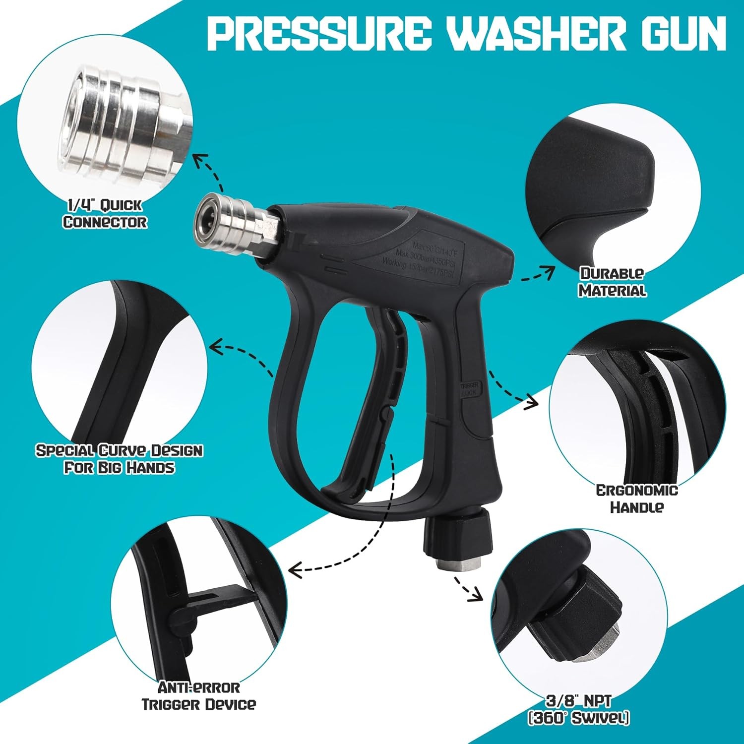Car Pressure Washer with Foam Gun 5200 PSI, Heavy Duty Brass Snow Foam Cannon Ki