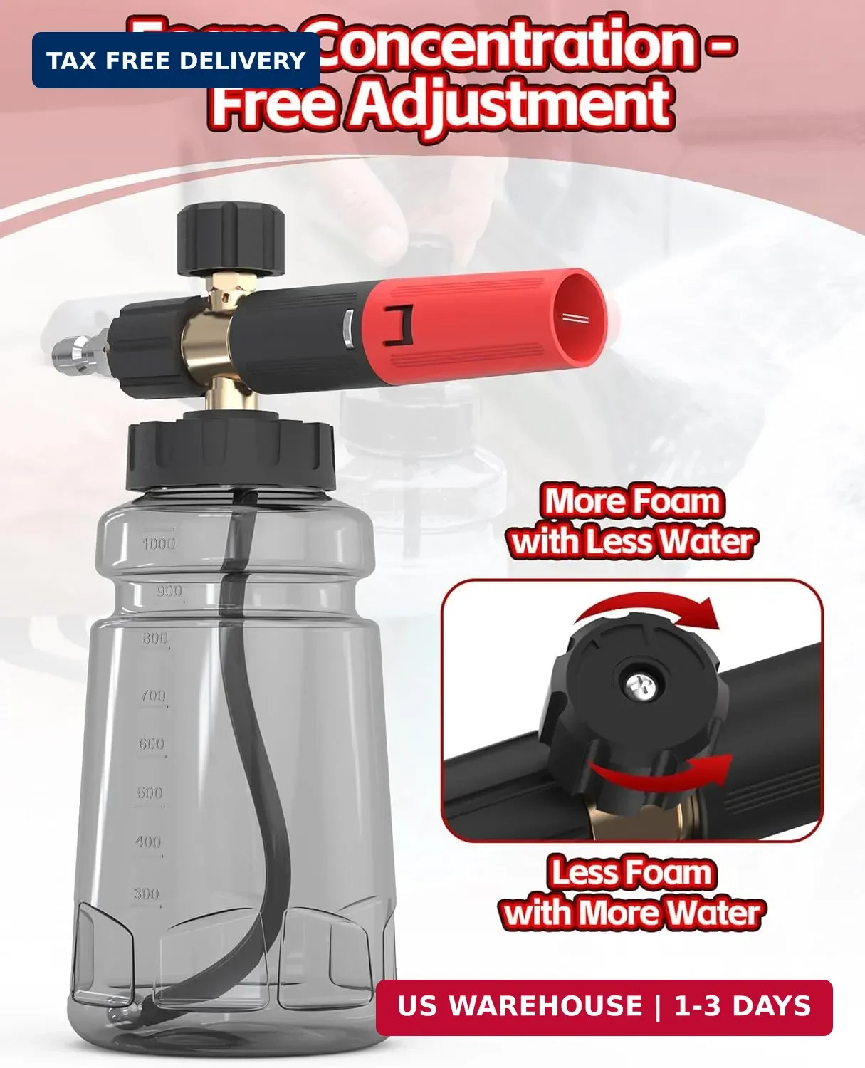 Foam Cannon for Pressure Washer with 1/4″ Quick Connector, Wide Mouth Foam Canno