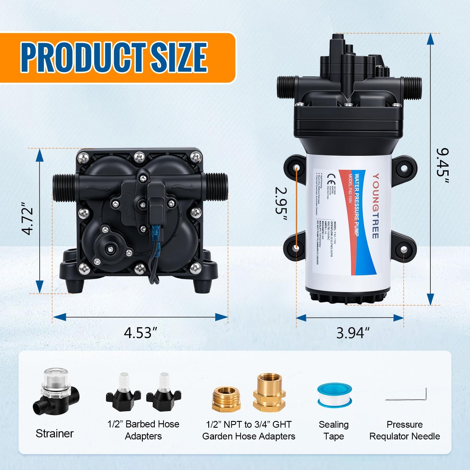 Water Pressure Diaphragm Pump 110V AC 5.5GPM 70PSI RV Water Transfer Pump 110…