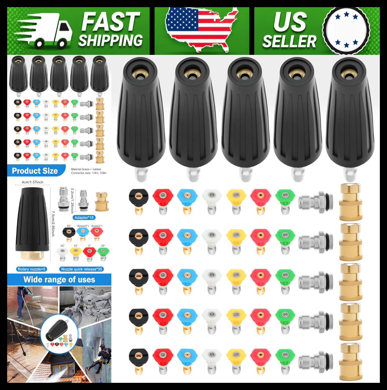 Pressure Washer Nozzle Tips Kit 1/4″ & 3/8″ Quick Connect, 5 Piece