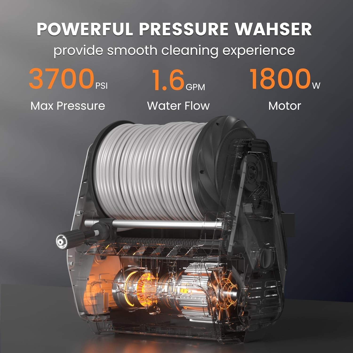Giraffe Tools 1.6 GPM Electric Power Pressure Washer, Wall Mounted Max 3300 PSI