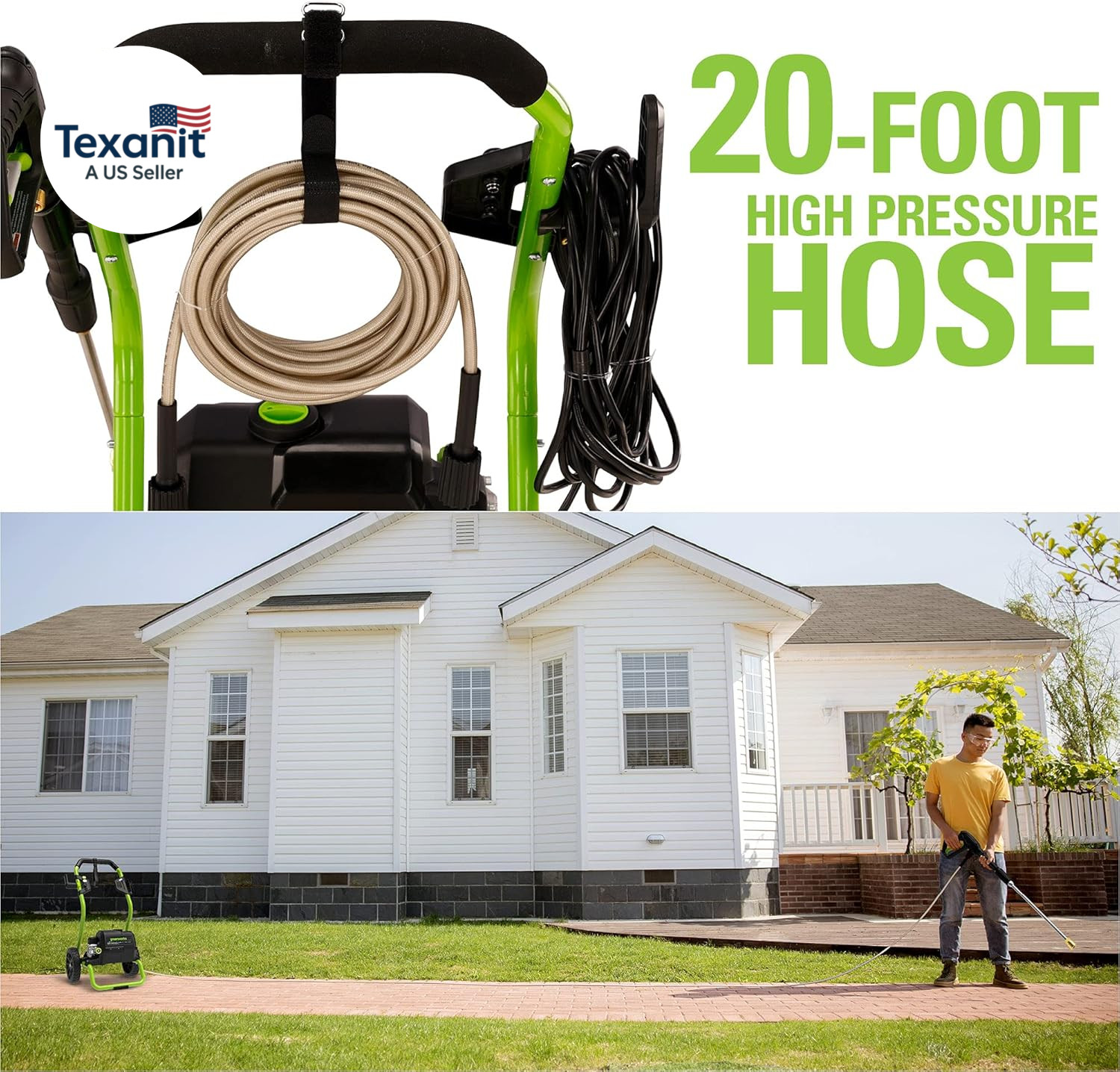 2000 PSI (13 Amp) Electric Pressure Washer (Wheels for Transport / 20 FT Hose /