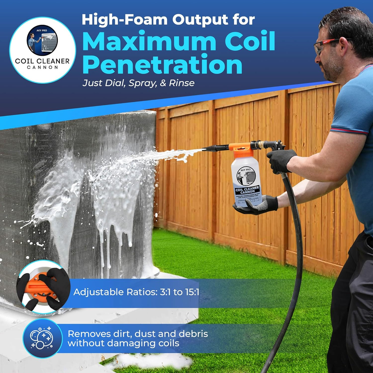 HVAC Coil Cleaner Cannon Sprayer with Automatic Foam Mixing, 2-Quart