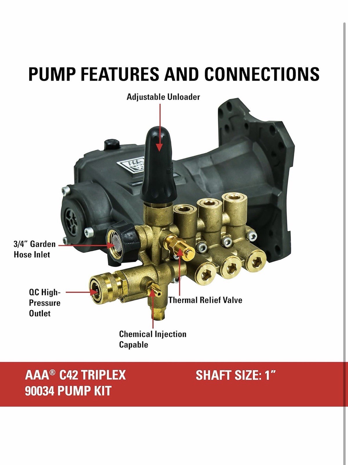 AAA 90034 Horizontal Triplex Plunger Replacement Pressure Washer Pump Kit, 4400P