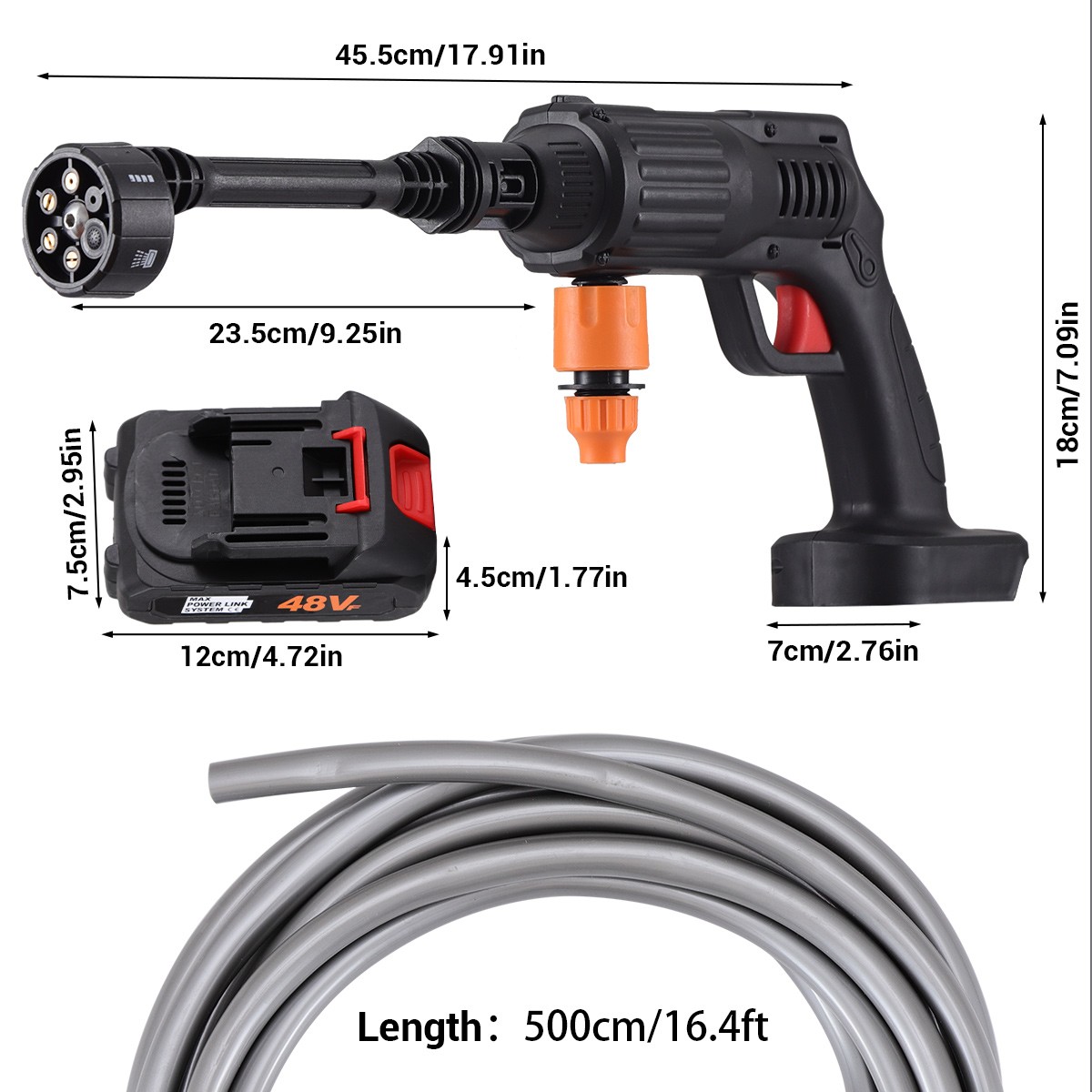 30 Bar Cordless Car Wash Gun 2 Lithium Batteries 6 in 1 Nozzle Foam Cannon Kit