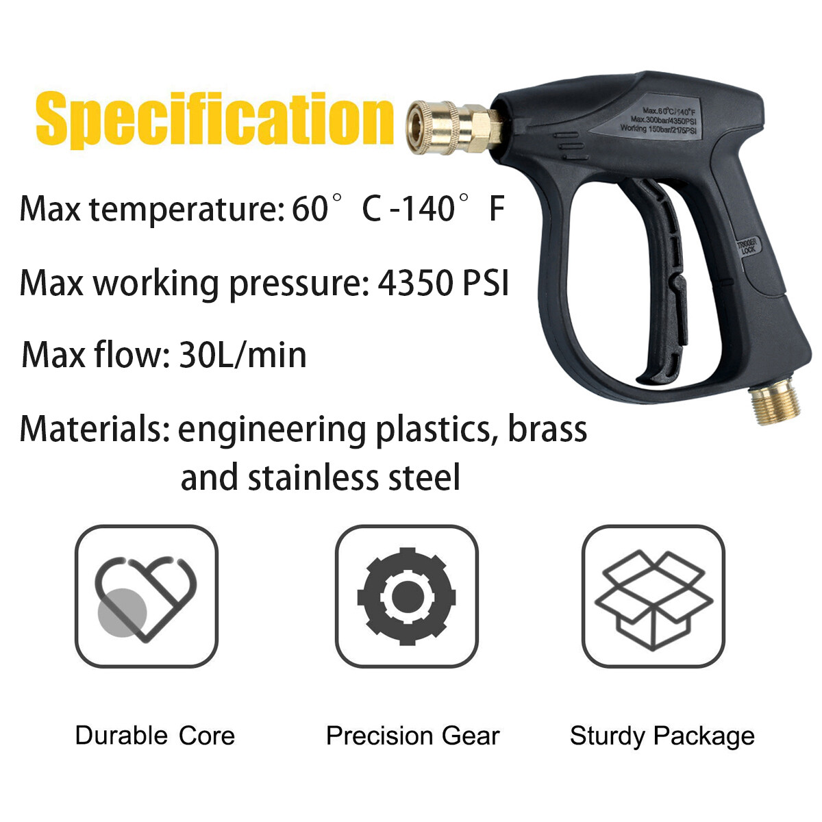 4350 PSI cleaning water gun + 5 pieces pressure nozzle. 1/4″ quick coupler