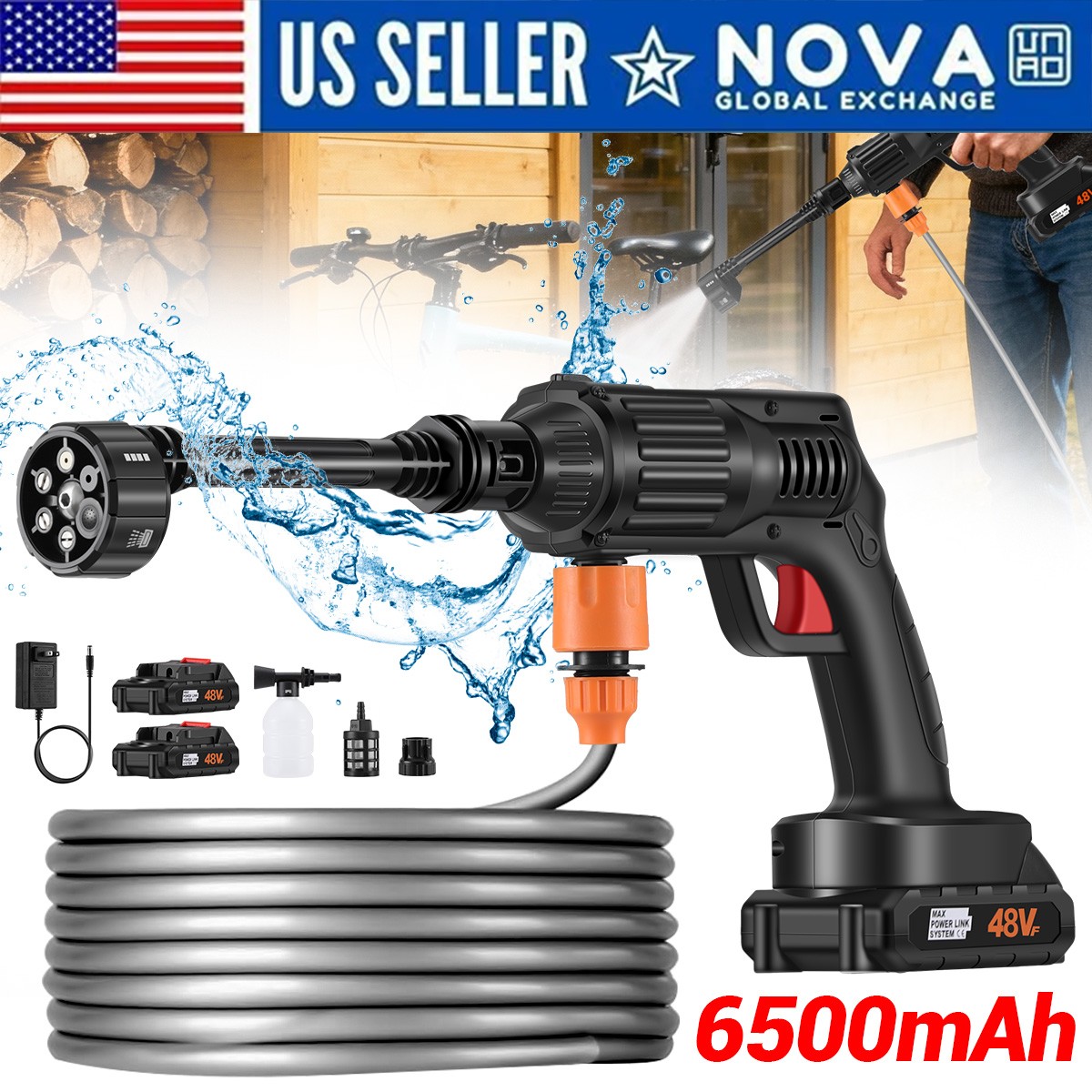 Portable Cordless Electric High Pressure Water Spray Gun Car Washer Cleaner Tool