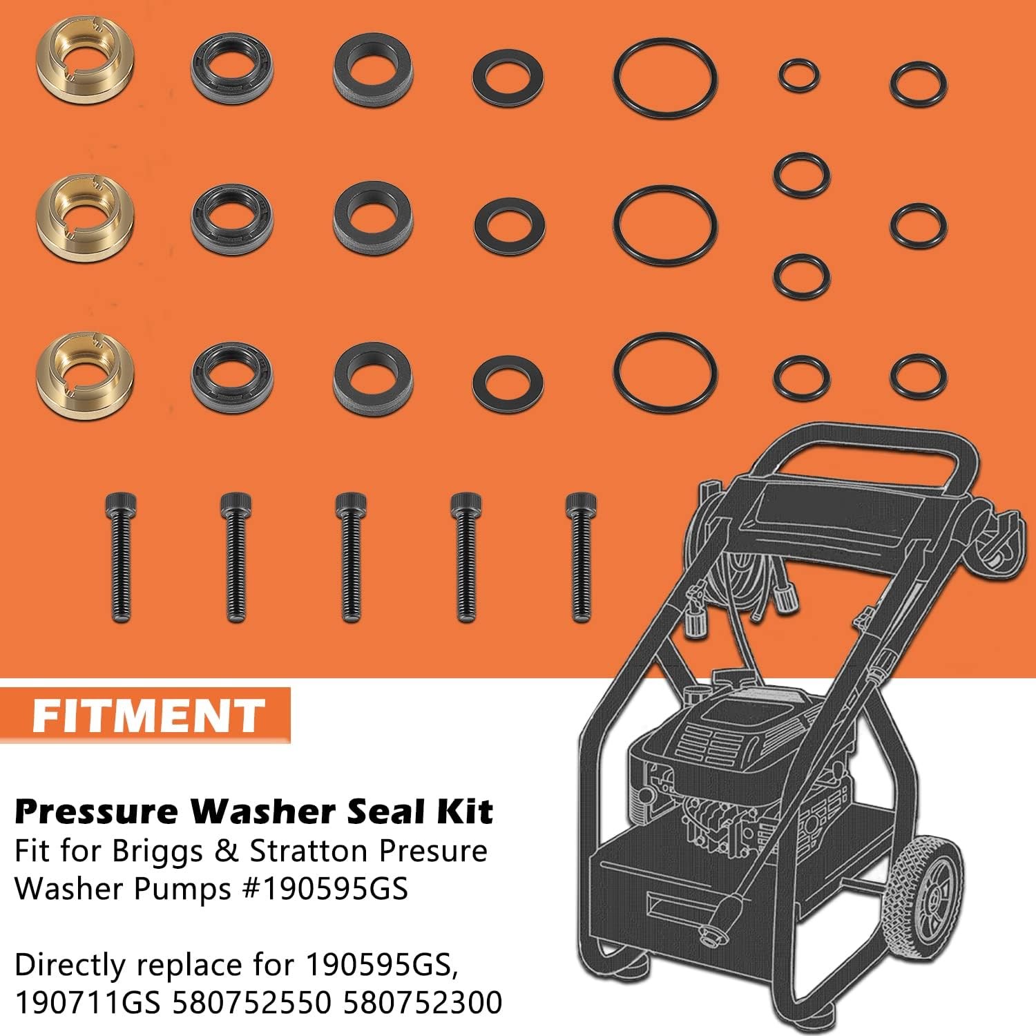 Pressure Washer Seal Kit Set For Briggs & Stratton 190595GS 190711GS