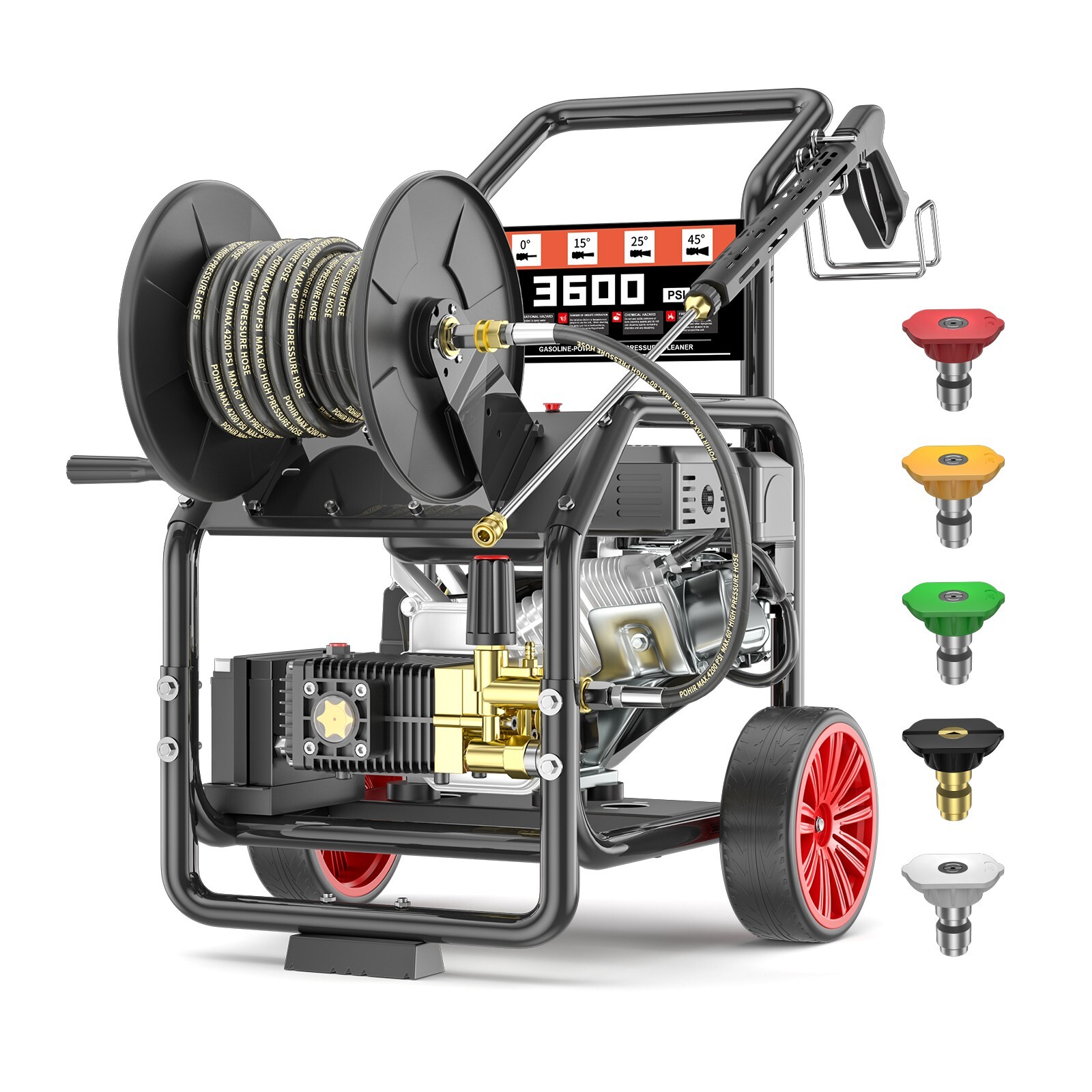 POHIR Gas Pressure Washer w/ Electric Start 50FT Hose 3600 PSI 3.3 GPM 5 Nozzles
