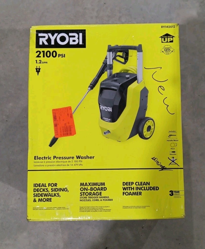 NEW RYOBI 2100 PSI 1.2 GPM Electric Cold Water Pressure Washer RY142012 *READ*