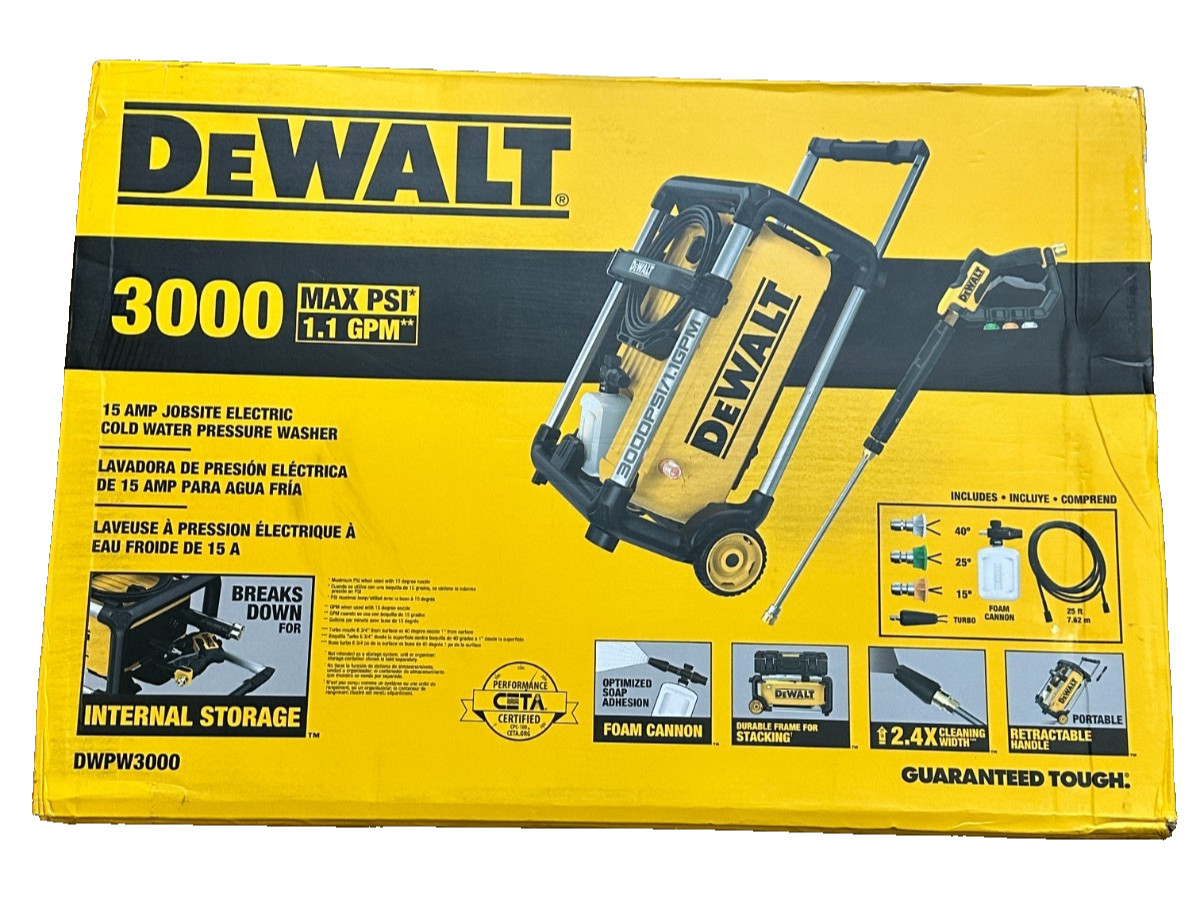 *NEW Dewalt DWPW3000 3000 PSI Cold Water Electric Pressure Washer 1.1 GPM 15 amp